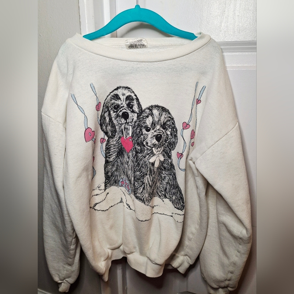 🇨🇦 Vintage 90s 🐶🩷Adorable Puppy Love Youth Sweatshirt Made in Canada (L)